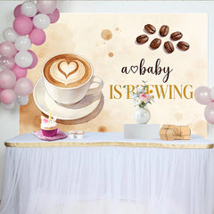 Lofaris Coffee Themed Brewing Baby Shower Backdrop with Heart Latte Art and Beans, Rustic Watercolor for Pregnancy Announcement Party