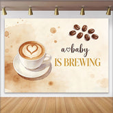 Lofaris Coffee Themed Brewing Baby Shower Backdrop with Heart Latte Art and Beans, Rustic Watercolor for Pregnancy Announcement Party