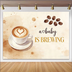 Lofaris Coffee Themed Brewing Baby Shower Backdrop with Heart Latte Art and Beans, Rustic Watercolor for Pregnancy Announcement Party