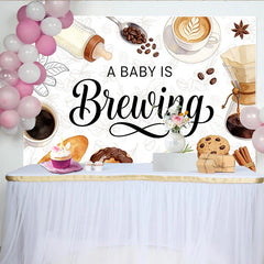 Lofaris A Baby is Brewing Coffee Baby Shower Backdrop with Bottle and Breakfast, Watercolor Brunch Theme Photo Background