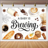 Lofaris A Baby is Brewing Coffee Baby Shower Backdrop with Bottle and Breakfast, Watercolor Brunch Theme Photo Background