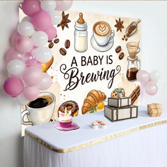 Lofaris Rustic Coffee Theme A Baby Is Brewing Baby Shower Backdrop, Breakfast Items Photography Background for Gender Reveal Party