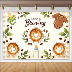 Lofaris A Baby Is Brewing Coffee Baby Shower Backdrop with Latte Art, Baby Bottle and Coffee Bean Decor for Gender Reveal Party Photography