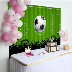 Lofaris Green Soccer Field Photography Backdrop with Large Ball and Cheering Crowd, Dynamic Sports Game Day Background for Party Decoration
