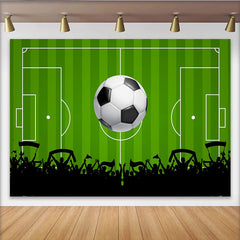 Lofaris Green Soccer Field Photography Backdrop with Large Ball and Cheering Crowd, Dynamic Sports Game Day Background for Party Decoration
