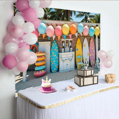 Lofaris Colorful Surf Birthday Backdrop with Beach and Palm Trees, Vibrant Summer Party Background for Photoshoot and Decoration