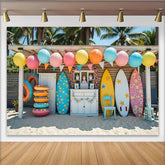 Lofaris Colorful Surf Birthday Backdrop with Beach and Palm Trees, Vibrant Summer Party Background for Photoshoot and Decoration