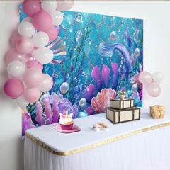 Lofaris Vibrant Mermaid Photography Backdrop with Colorful Coral and Shimmering Bubbles, Underwater Fantasy Background for Studio Photoshoot