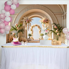 Lofaris Elegant Pampas Grass Wedding Arch Backdrop with Pink Roses, Romantic Floral Background for Bridal Shower and Event Photos