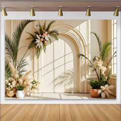 Lofaris Elegant Arch Floral Photography Backdrop with Pampas Grass and Sunlight, Neutral Studio Background for Portrait Photoshoot
