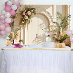 Lofaris Elegant Arch Door Floral Photography Backdrop, White Flowers and Palm Leaves Studio Background for Portraits