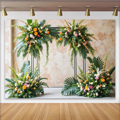 Lofaris Elegant Tropical Floral Photography Backdrop with Lush Greenery and Vibrant Flowers, Decorative Arch for Event Studio Photoshoot
