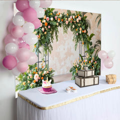 Lofaris Elegant Floral Arch Photography Backdrop with Lush Greenery, Pink Orange Flowers Studio Background for Wedding Event Decor