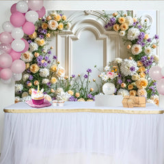 Lofaris Elegant White Floral Photography Backdrop with Roses and Dahlias, Beautiful Studio Background for Wedding or Event Photoshoot