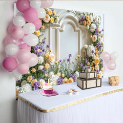 Lofaris Elegant White Floral Photography Backdrop with Roses and Dahlias, Beautiful Studio Background for Wedding or Event Photoshoot