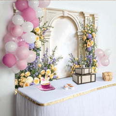 Lofaris Elegant White Arch Floral Photography Backdrop with Yellow Roses, Lush Greenery Background for Studio Portrait and Event Decor