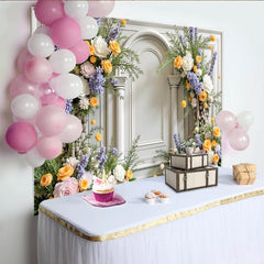 Lofaris Elegant Floral Photography Backdrop with White Arch and Columns, Pastel Flowers for Studio Photoshoot and Event Decor