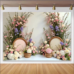 Lofaris Elegant Pink and White Floral Photography Backdrop with Lavender Flowers, Beautiful Spring Photo Background for Wedding or Party Decor