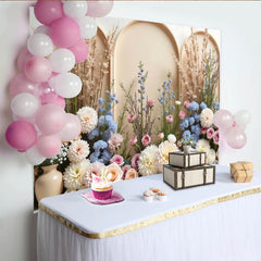 Lofaris Elegant Arch Floral Photography Backdrop with Pastel Flowers and Pampas Grass, Versatile Studio for Wedding or Event Photoshoot