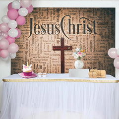 Lofaris Christian Photography Backdrop with Wooden Cross and Religious Text, Inspirational Studio Background for Church Events and Portraits