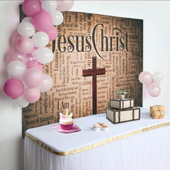 Lofaris Christian Photography Backdrop with Wooden Cross and Religious Text, Inspirational Studio Background for Church Events and Portraits