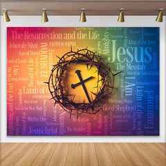 Lofaris Religious Easter Backdrop with Crown of Thorns and Cross, Christian Word Cloud Background for Church Event Photography