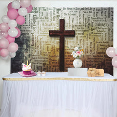 Lofaris Vintage Christian Cross Photography Backdrop with Religious Word Cloud, Spiritual Studio Background for Church Events and Portraits