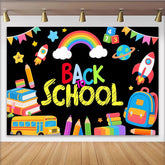Lofaris Colorful Cartoon Back to School Backdrop with Rainbow and Books, Fun Photography Background for Kids Party Decor