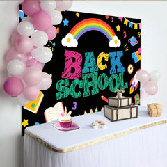 Lofaris Colorful Back To School Backdrop with Rainbow, School Bus and Books, Fun Classroom Decoration Background for Kids Photography