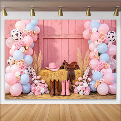 Lofaris Pink Cowgirl Rodeo Birthday Backdrop with Balloons, Flowers and Hay Bale, Western Theme Photography Background for Party Decor.
