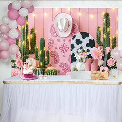 Lofaris Pink Western Cowgirl Photography Backdrop with Cactus and Flowers, Rustic Desert Photo Background for Studio and Party Decor