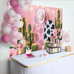 Lofaris Pink Western Cowgirl Photography Backdrop with Cactus and Flowers, Rustic Desert Photo Background for Studio and Party Decor