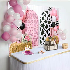 Lofaris Pink Cowgirl Birthday Backdrop with Cow Print and Paisley Arches, Western Themed Party Decoration for Girls Photoshoot