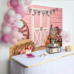 Lofaris Pink Western Barn Photography Backdrop with Cow Print Bunting, Rustic Farm Photo Background for Studio Photoshoot and Party Decor