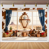 Lofaris Cowboy Birthday Backdrop with Hot Air Balloon and Desert Landscape, Western Theme Party Background for Photography