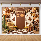 Lofaris Rustic Western First Birthday Backdrop with Cowboy Theme, Brown Wood Photography Background for Cake Smash Party Decor