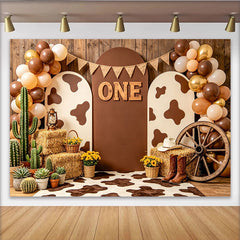 Lofaris Rustic Western First Birthday Backdrop with Cowboy Theme, Brown Wood Photography Background for Cake Smash Party Decor