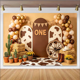 Lofaris Western 1st Birthday Backdrop with ONE Sign, Balloons and Cow Print, Rustic Cowboy Theme Photography Background for Party Decor.