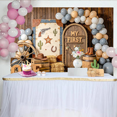 Lofaris Rustic Western First Birthday Backdrop with Wooden ONE Letters and Cowboy Decor, Baby Boy Cake Smash Photography Background