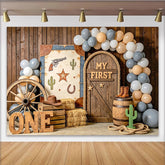 Lofaris Rustic Western First Birthday Backdrop with Wooden ONE Letters and Cowboy Decor, Baby Boy Cake Smash Photography Background