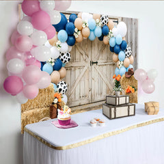 Lofaris Rustic Western Cowboy Birthday Backdrop with Blue Balloons, Farm Party Photo Background for Baby Shower or Photoshoot