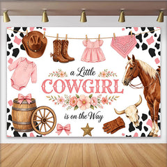 Lofaris Pink Western Cowgirl Baby Shower Backdrop with Horse and Boots, Floral Baby Girl Party Background for Photoshoot Decorations
