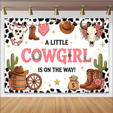 Lofaris Pink Cowgirl Baby Shower Backdrop with Western Boots, Hat and Cactus, A Little Cowgirl Is On The Way Theme Party Background Decor