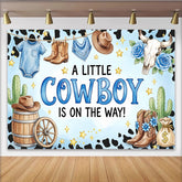 Lofaris Blue Cowboy Baby Shower Backdrop with Boots, Hat, and Cactus, Western Theme Party Background for Boy Baby Shower Decorations