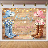 Lofaris Rustic Wood Cowboy or Cowgirl Gender Reveal Baby Shower Backdrop, Blue and Pink Western Theme Photography Background for Party