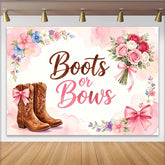 Lofaris Pink Boots or Bows Gender Reveal Baby Shower Backdrop with Cowboy Boots and Flowers, Rustic Party Decor for Gender Reveal Photos