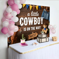 Lofaris Rustic Wood Cowboy Baby Shower Backdrop for Boy, Western Theme Party Decor with Bull Skull, Boots and Cacti for Photoshoot