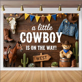 Lofaris Rustic Wood Cowboy Baby Shower Backdrop for Boy, Western Theme Party Decor with Bull Skull, Boots and Cacti for Photoshoot
