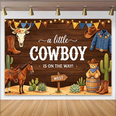 Lofaris Rustic Wood Western Cowboy Baby Shower Backdrop for Boy, Cute Teddy Bear and Cactus Photography Background for Party Decor