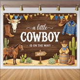 Lofaris Rustic Wood Cowboy Baby Shower Backdrop with Horse, Cactus and Teddy Bear, Western Party Photo Booth Background Decor